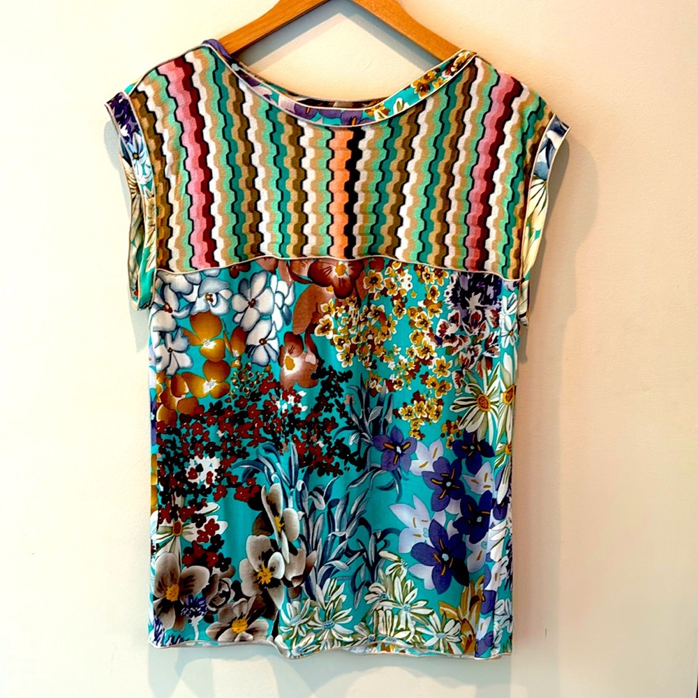 Missoni Green and White Graphic Blouse